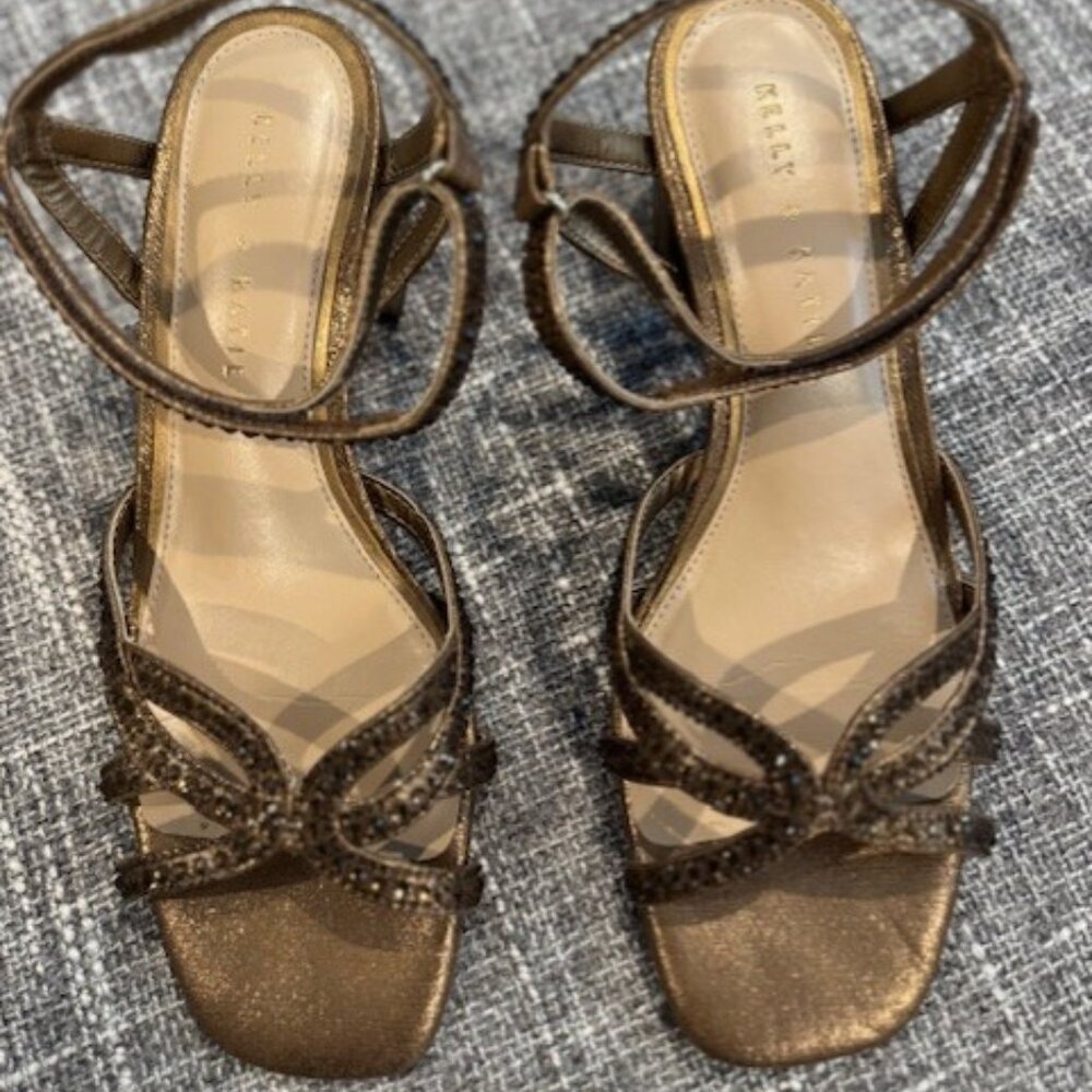 Kelly and Katie Bronze Shimmer Sand Fabric Strappy Heels